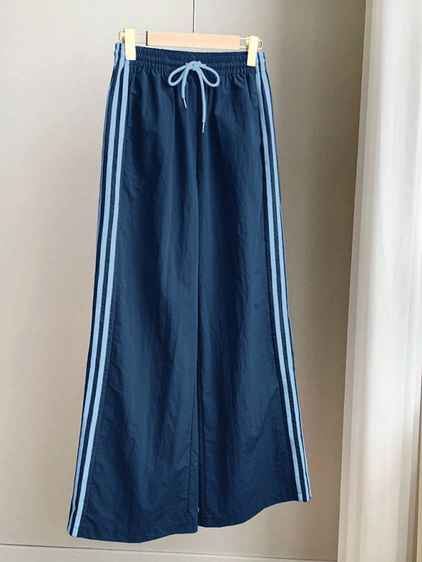 Side stripe elastic waist casual trousers