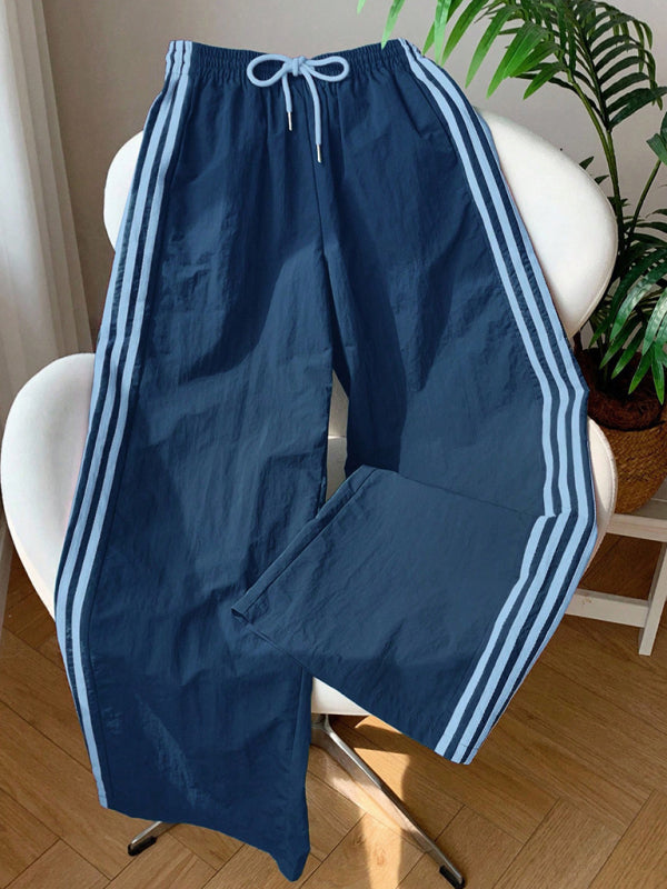 Side stripe elastic waist casual trousers