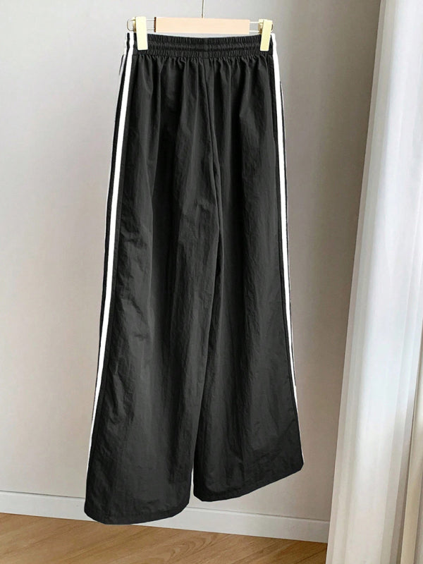 Side stripe elastic waist casual trousers