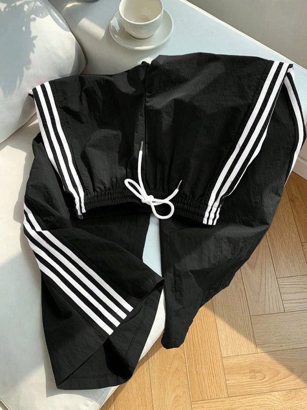 Side stripe elastic waist casual trousers