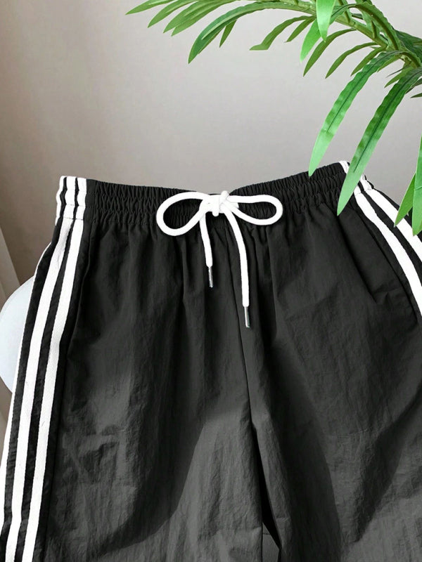 Side stripe elastic waist casual trousers