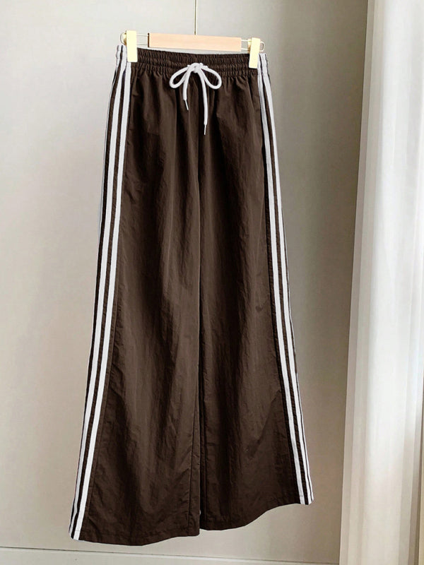 Side stripe elastic waist casual trousers