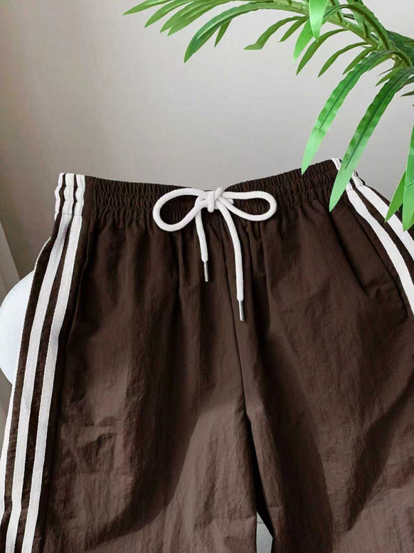 Side stripe elastic waist casual trousers