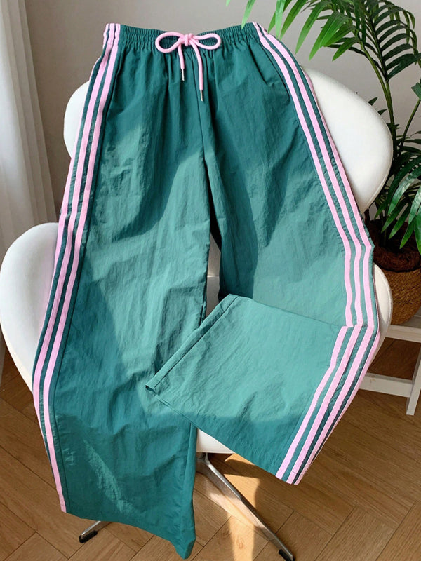 Side stripe elastic waist casual trousers