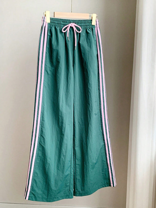 Side stripe elastic waist casual trousers