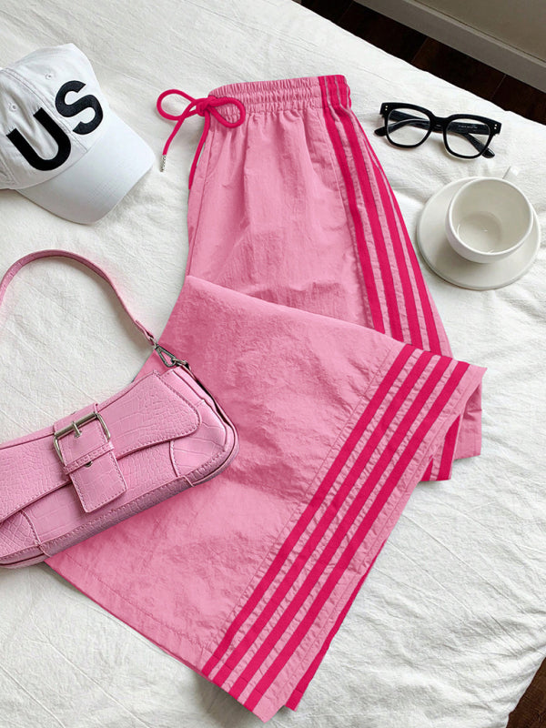 Side stripe elastic waist casual trousers