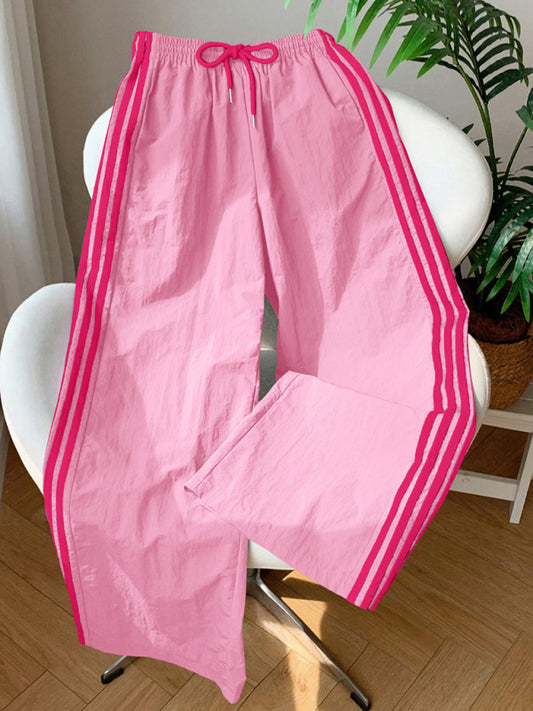 Side stripe elastic waist casual trousers
