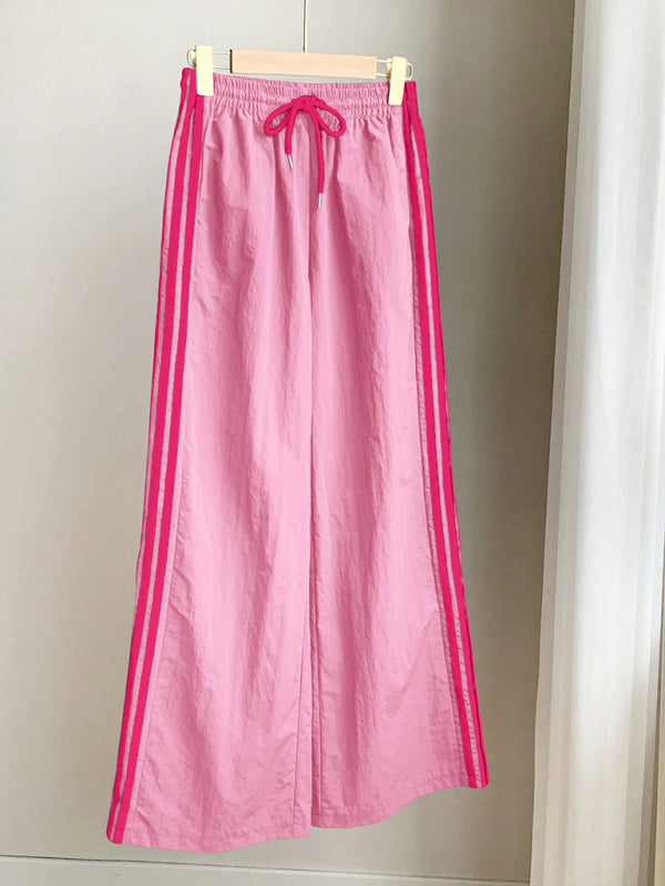 Side stripe elastic waist casual trousers