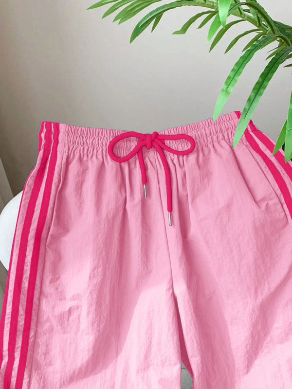 Side stripe elastic waist casual trousers